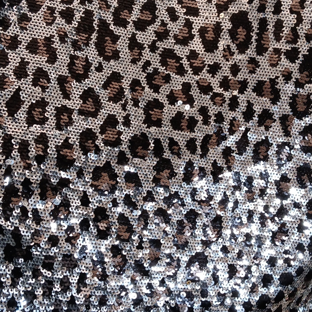 Michael Kors Black & Silver Cheetah Sequin Pencil Midi Skirt Size 8 Evening Sexy